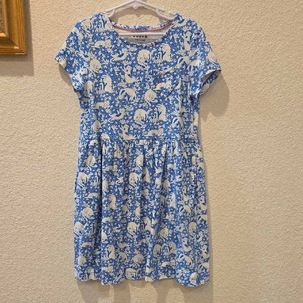 Mini Boden Kids Lovely Cats Design Shortsleeves Cotton Dress Size 9-10.
